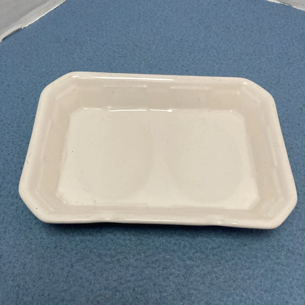 Longaberger Pottery Woven Traditions Ivory Vitrified Double Spoon Rest